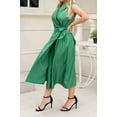 thumbnail image 4 of Curve Muse Women's Solid Sleeveless V Neck Tie waist Wrapped Dress-Green-M, 4 of 7