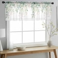 thumbnail image 2 of Green Botanical Valance Curtains for Kitchen/Living Room/Bathroom/Bedroom Window, Rod Pocket Small Topper Half Short Window Curtains Voile Sheer Scarf, Pink Spring Floral Eucalyptus Leaves 42"x12", 2 of 8