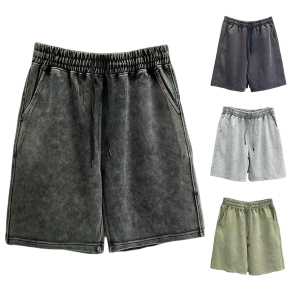 RYDCOT Men's Athletic Sweat Shorts Acid Washed Cotton Elastic Waist Drawstring Gym Workout Jogger Shorts with Pockets Navy