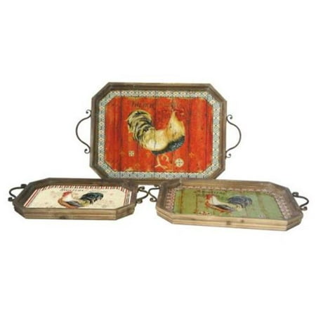 

Rooster-Themed Metal Tray - Set of 3