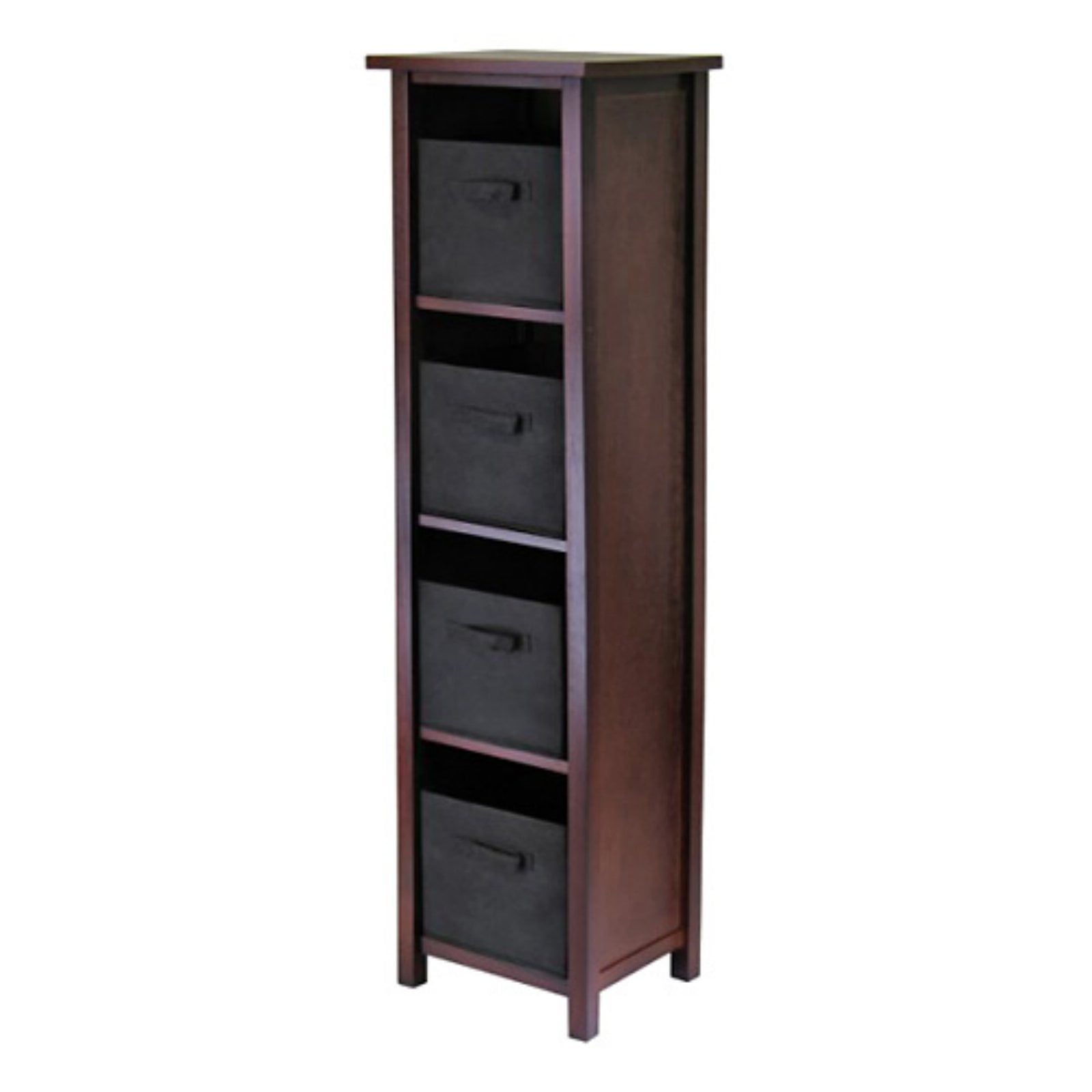 5pc Verona Set Storage Shelf with Folding Fabric Baskets Walnut/Black - Winsome: Modern Home Organizer, Wood Composite