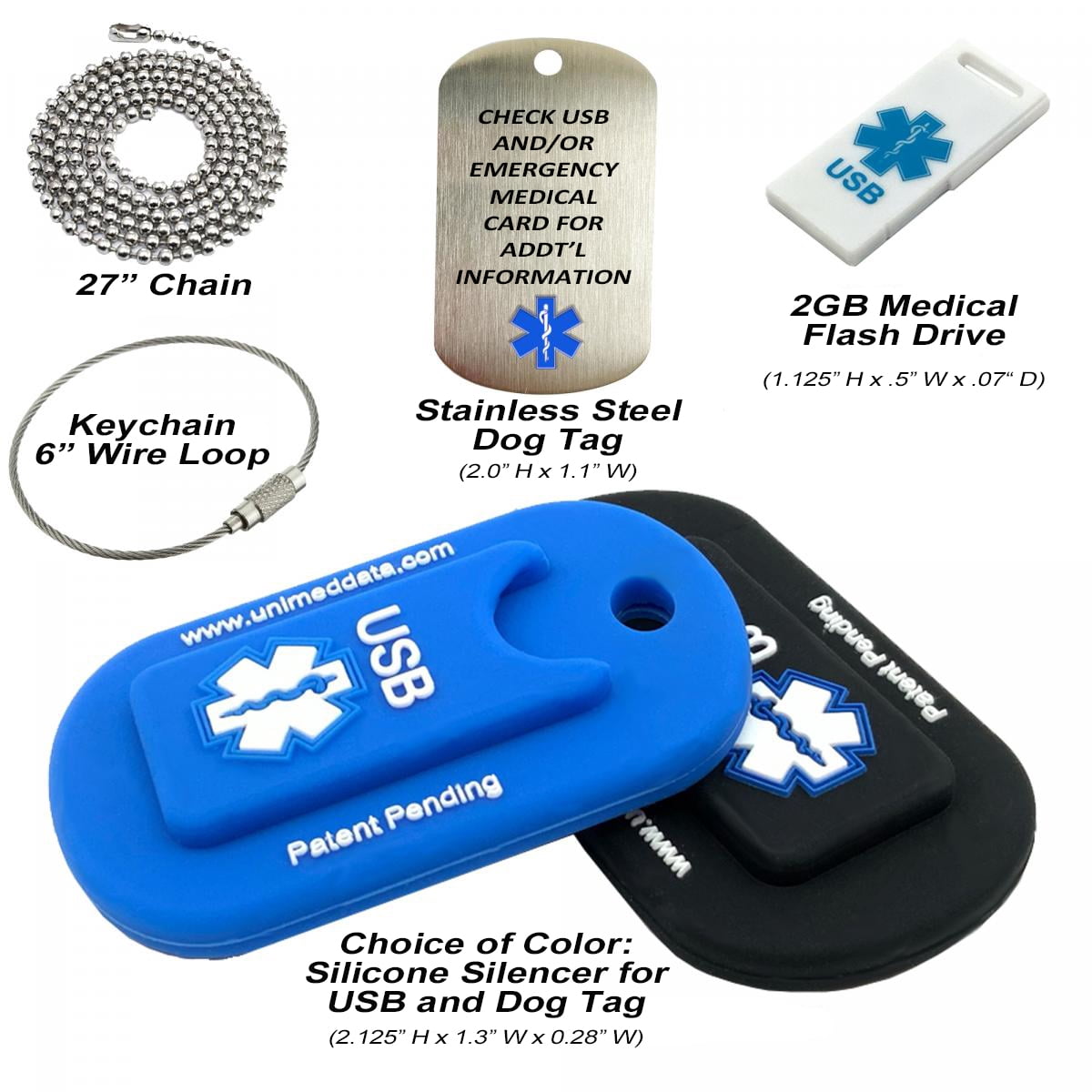 Black Informer Lite Medical Alert Dog Tag / Keychain. Includes: 2GB USB, Pre-engraved Stainless-steel Dog Tag, 27" Chain and Key Ring Wire Rope. Complimentary Access PHR (Personal Health Record)