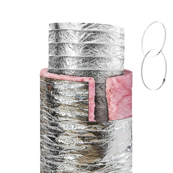 KFFKFF Ventilation Hose, 10'' Insulated Flex Duct 25FT Length with 2 Hose Clamps, Robust Triple Layer Protection for HVAC Heat Cool Ventilation and Exhaust, R-6.0 Fire Resistance Rating