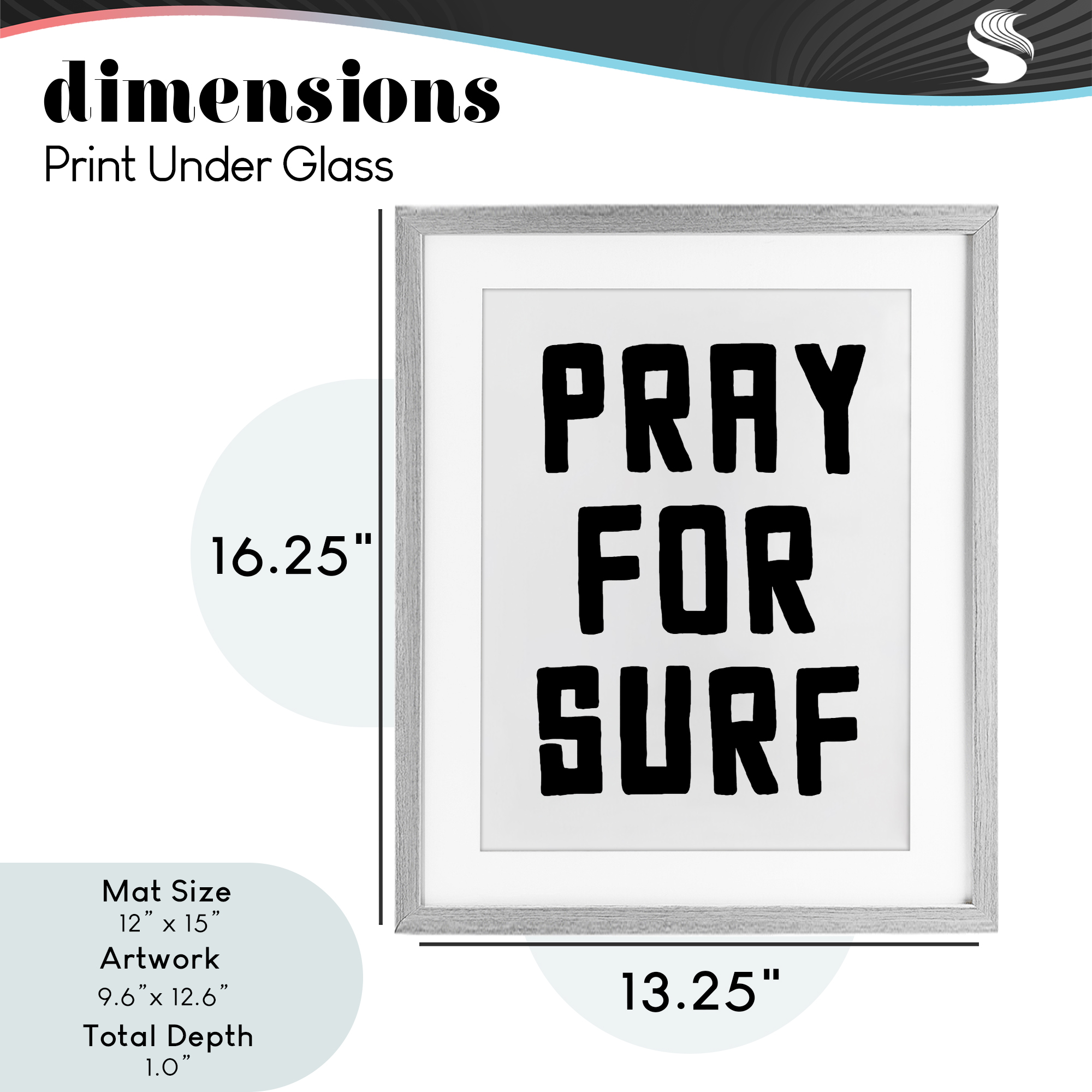 Pray For Surf Simple Sentiment Gray Framed Print Under Glass, design by Lettered and Lined