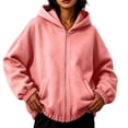 thumbnail image 5 of Women Solid Color Casual Long Sleeve Cinch Cuff Zip Up Hooded Sweatshirts Drawstring Loose Leisure Jackets with Pockets, 5 of 7