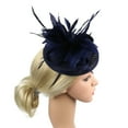 thumbnail image 5 of NMMUED Formal Fascinator Hats Women Church Dress Hat with Feathers Mesh Netting Wedding Guest Garden Party Tea Party Elegant Headpiece Navy, 5 of 9