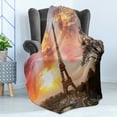 thumbnail image 4 of Paris Soft Flannel Fleece Blanket, Panoramic Photo of Eiffel Tower and Pastel Warm Sunset Sky Parisian Cityscape, Cozy Plush for Indoor and Outdoor Use, 60" x 80", Orange and Brown, by Ambesonne, 4 of 5