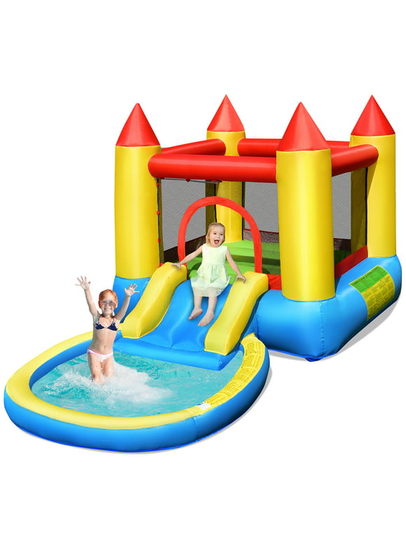 Costway Inflatable Bounce House Kids Slide Jumping Castle Pool with Balls & Bag