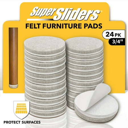Super Sliders 3/4" Round Self Stick Felt Furniture Pads for Hardwood - Beige, 24 Pack