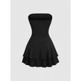 thumbnail image 2 of Y2K Style Ruched Textured Fabric Bandeau Mini Dress, 2 of 10