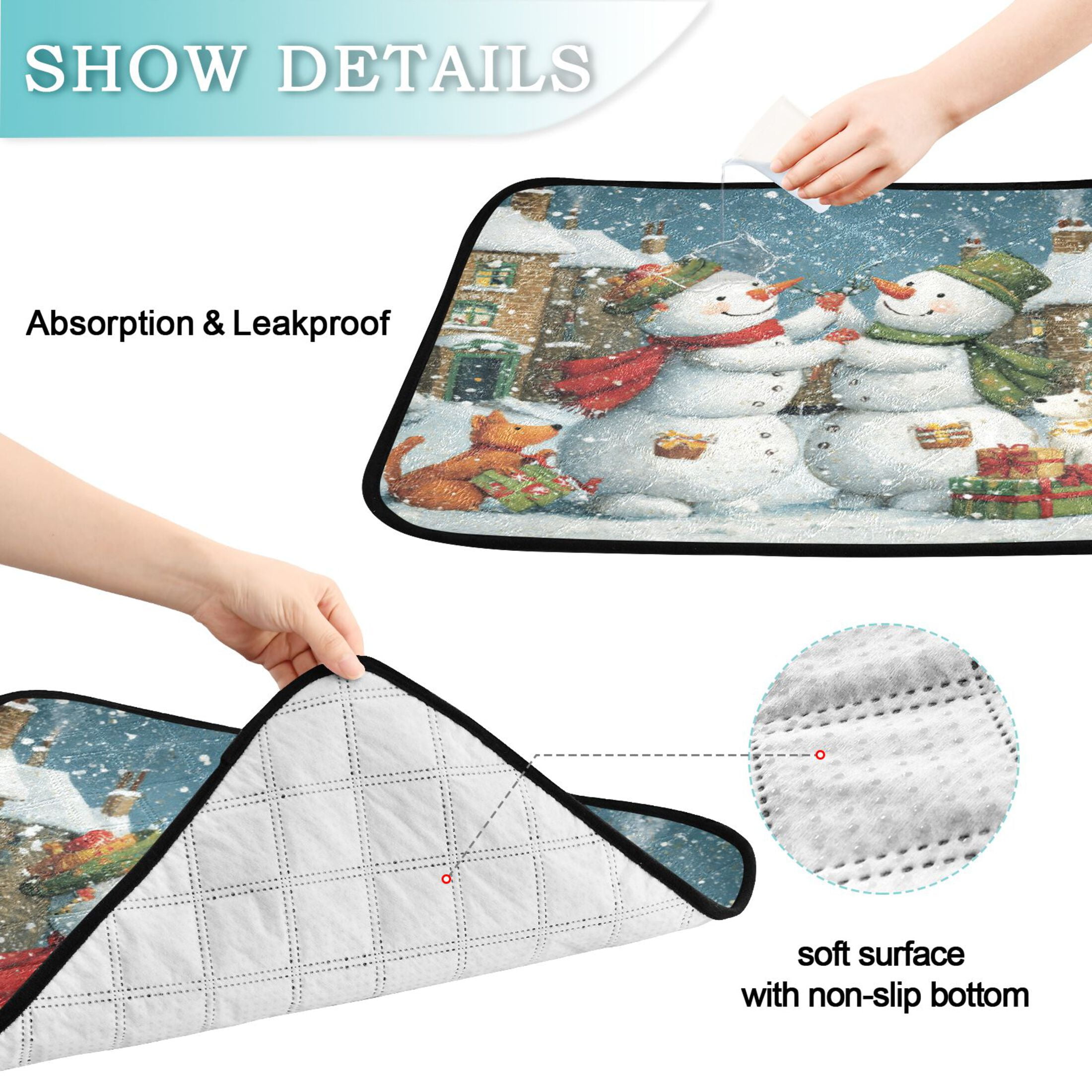Qxltty Hugging Snowmen Cat litter Pads Pet Set of 2 Diaper Mats Center Anti-leakage Layer Absorbent Soft and Comfortable