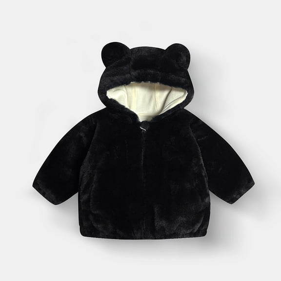 Maqroz Kids Fleece Teddy Bear Jackets with Ear Hood Cute Boys Girls Zip Up Winter Coats Warm Fuzzy Long Sleeve Toddler Clothes with Pockets for Cold Weather Outerwear, Sizes 2-8