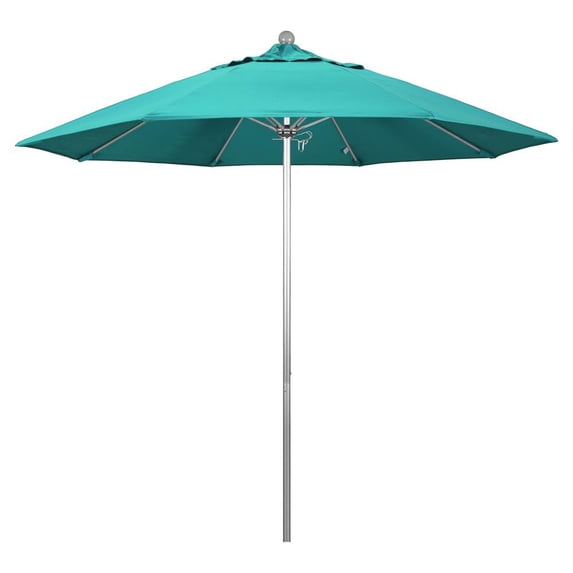 9' Venture Series Patio Umbrella With Silver Anodized Aluminum Pole Fiberglass Ribs Push Lift With Sunbrella 1A Aruba Fabric