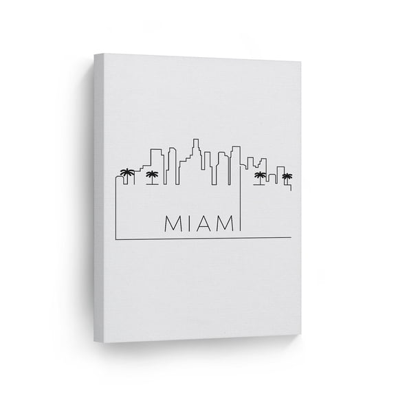 Smile Art Design Black and White One Line Minimalism Art Miami City USA Drawing Abstract Canvas Wall Art Print Office Living Room Dorm Bedroom Aesthetic Modern Home Decor - 40x30