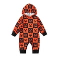thumbnail image 1 of Qmyliery Newborn Baby Hooded Romper, Plaid Grimace/Pumpkin Printed Long Sleeve Overalls, Casual Simple Style Jumpsuit, 1 of 9