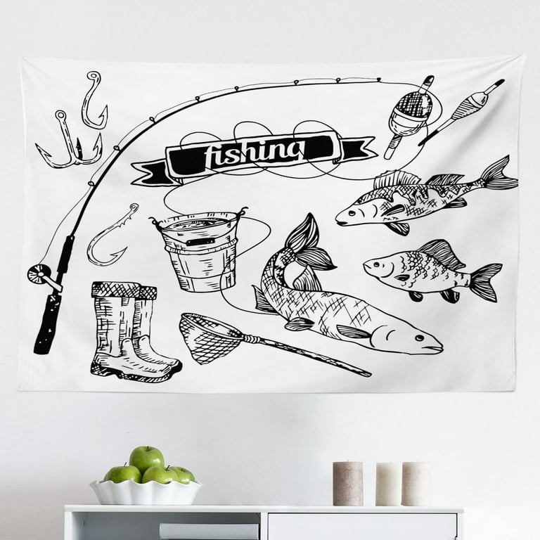 Fishing Tapestry, Composition of Fishing Lures in Trout Shape Trap for Sea  Mammals Creatures Picture, Fabric Wall Hanging Decor for Bedroom Living  Room Dorm, 2 Sizes, Multicolor, by Ambesonne 