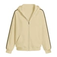 thumbnail image 4 of vdgthytj Sweatshirts for Women Full Zip Long Sleeve Drop Shoulder Side Striped Hooded Jackets Fall Winter Athleisure Outerwear with Pockets(Large,Beige), 4 of 7