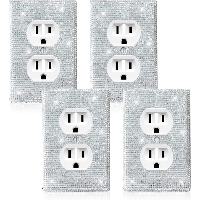EcoNesxp 4pcs Shiny Rhinestone Wall Plate Shiny Light Switch Cover White Socket Cover Decorative Wall Plate Wall Socket Cover Suitable for Home Decoration Shiny Rhinestone Wall Plate Shiny Light Swit