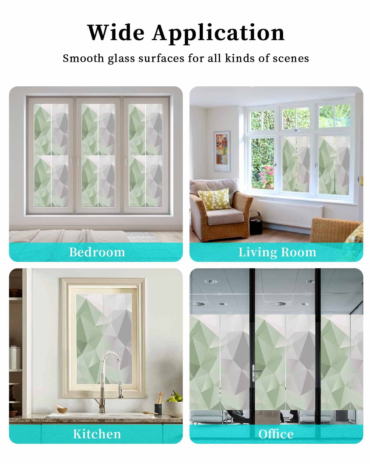 Window Privacy Film, Sage Green Grey Ombre UV Sun Blocking Window Tint Film Heat Control One Way Blackout Window Film, Geometric Gradient Marble Color Block Non Adhesive Static Cling 23.6x59 In