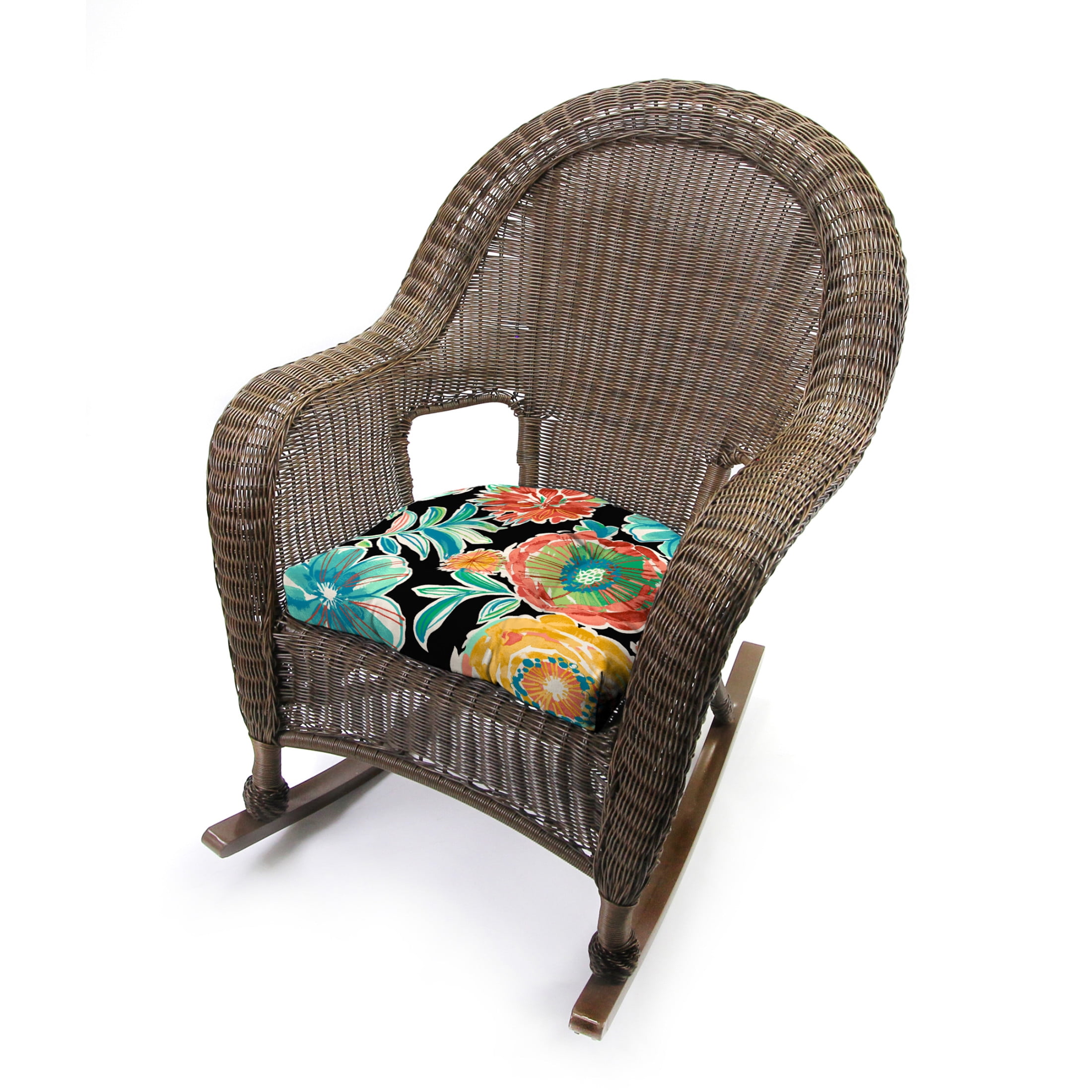 Jordan Manufacturing 3-Piece Colsen Noir Black Floral Tufted Outdoor Cushion with 1 Wicker Bench Cushion and 2 Wicker Seat Cushions
