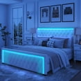 thumbnail image 5 of Miekor Furniture King Platform Bed Frame With High headboard, Velvet Upholstered Bed with Deep Tufted Buttons, Adjustable Colorful LED Light Decorative Headboard, Wide Wingbacks, Black 26413, 5 of 9