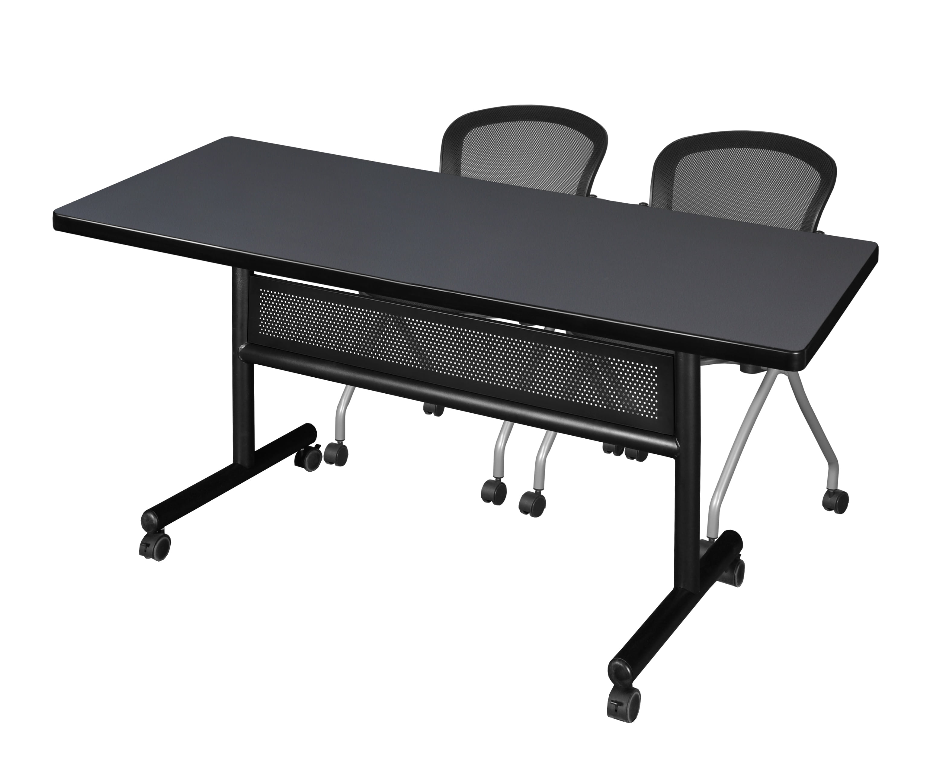 72" x 30" Flip Top Mobile Training Table with Modesty Panel Grey and 2