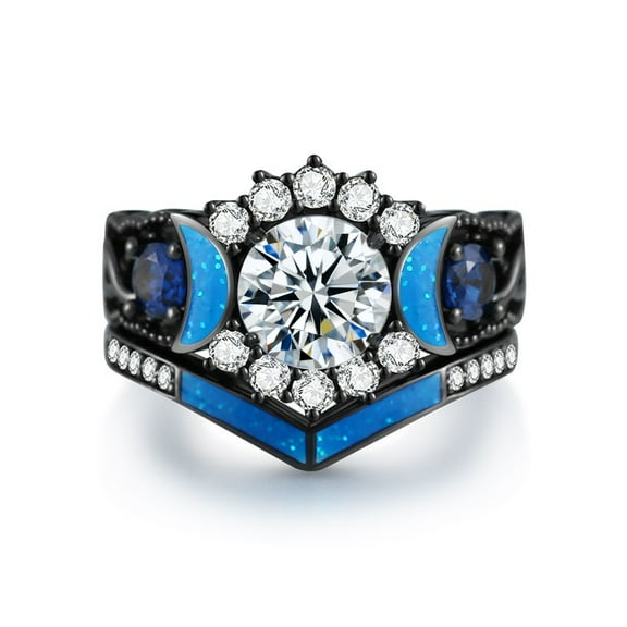 GY Moon Ring 1CT CZ Black Gold Plated Wedding Ring Sets for Women Engagement Ring