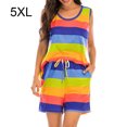thumbnail image 1 of Qarigey - Traje de dormir sin mangas con cuello y estampado de rayas de bloque de color para mujer de piezas Pijama Azul 5XL Qarigey AP002027-32, 1 of 6