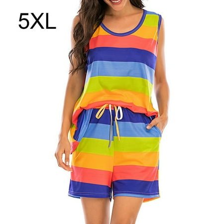 

2pcs Pajama Set Striped Summer Shorts Sleepwear Nightwear Woman