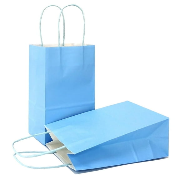 AZOWA Gift Bags Small Kraft Paper Bags with Handles (6.3 x 3.1 x 8.7 in, Light Blue Color, 50 Pcs)