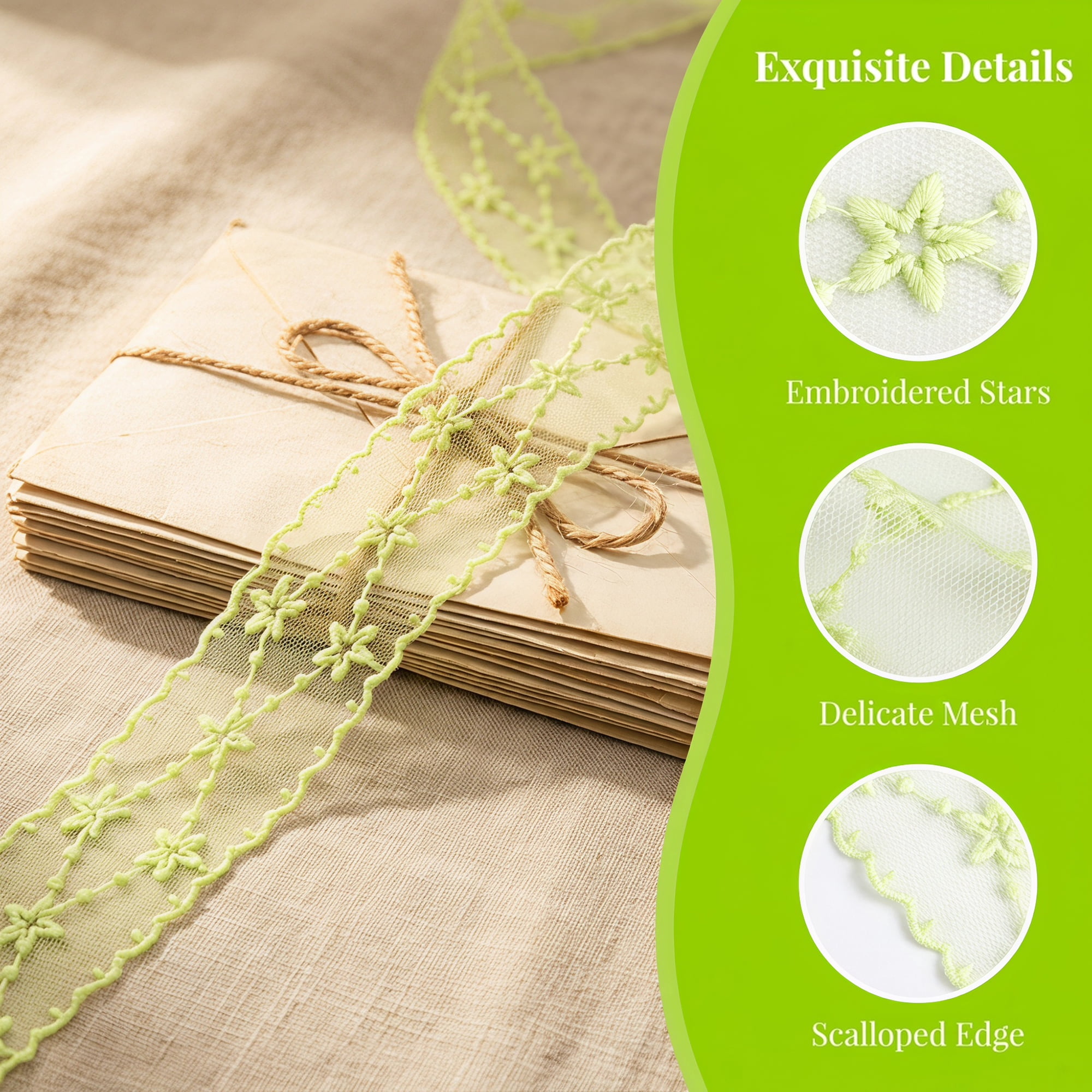 Unique Bargains Vintage Embroidered Lace Trim Gift Wrap Ribbons Green 4.9 Yard