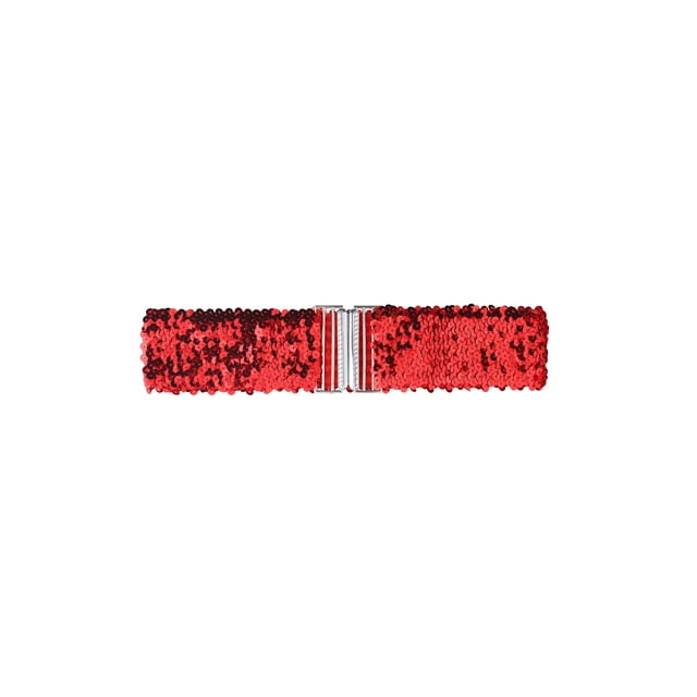 Cinturones elásticos para mujeres de tallas grandes INSPIRE CHIC con hebillas de metal entrelazadas y decoraciones de lentejuelas para vestidos, rojo, 90 cm/35.43"