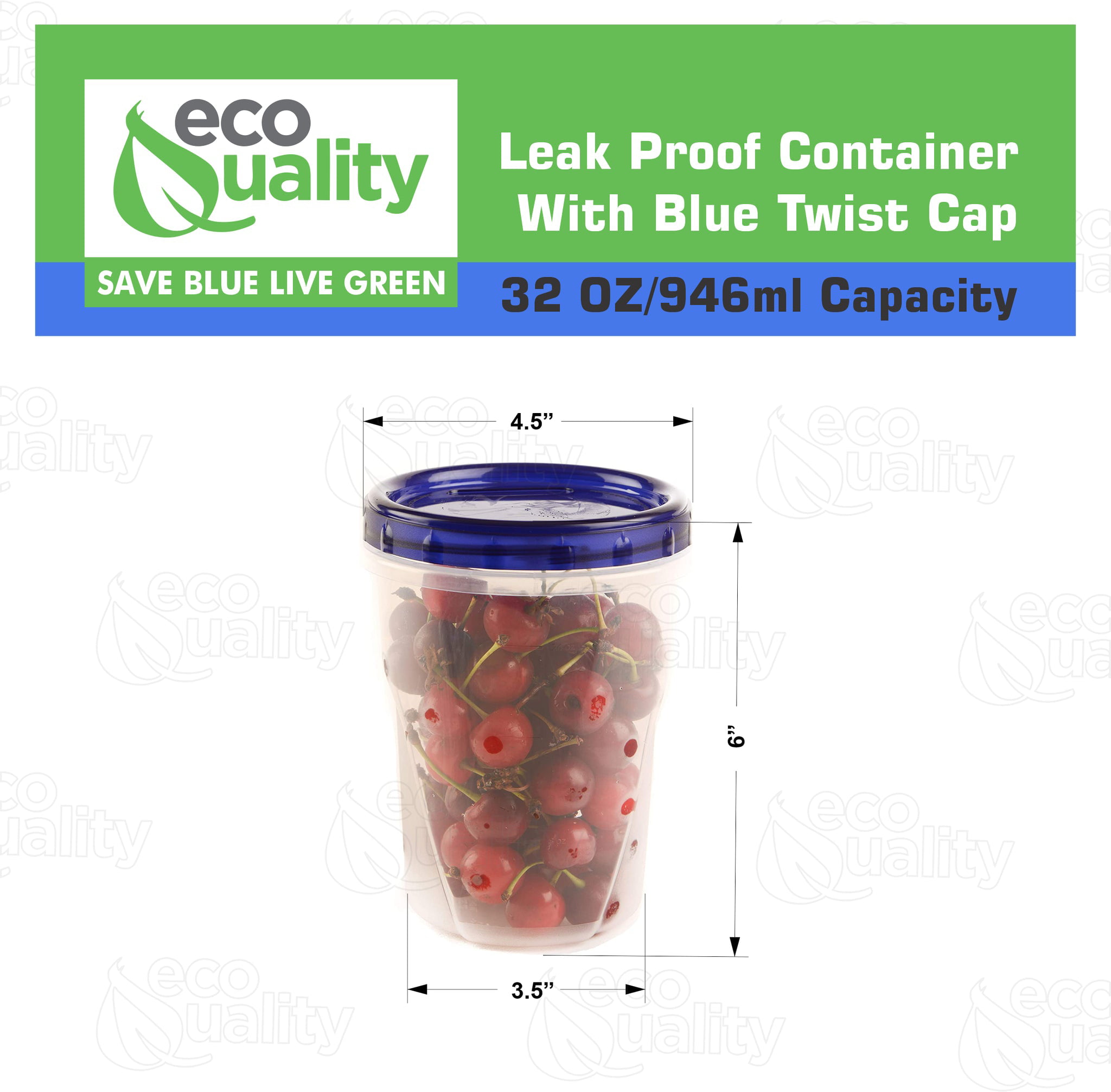 PLASTICPRO Food Storage Freezer Deli Containers Clear bottom With blue Top  Twist on Lids Reusable, Stackable,[32 oz 6 Pack]