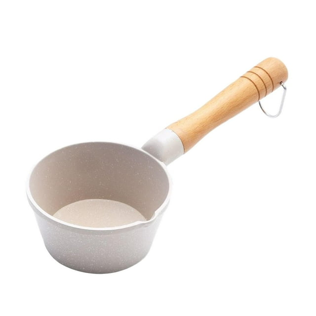 Olla de leche pequeña de cocina Olla de leche multifuncional antiadherente de 4" con mango de madera Blanco