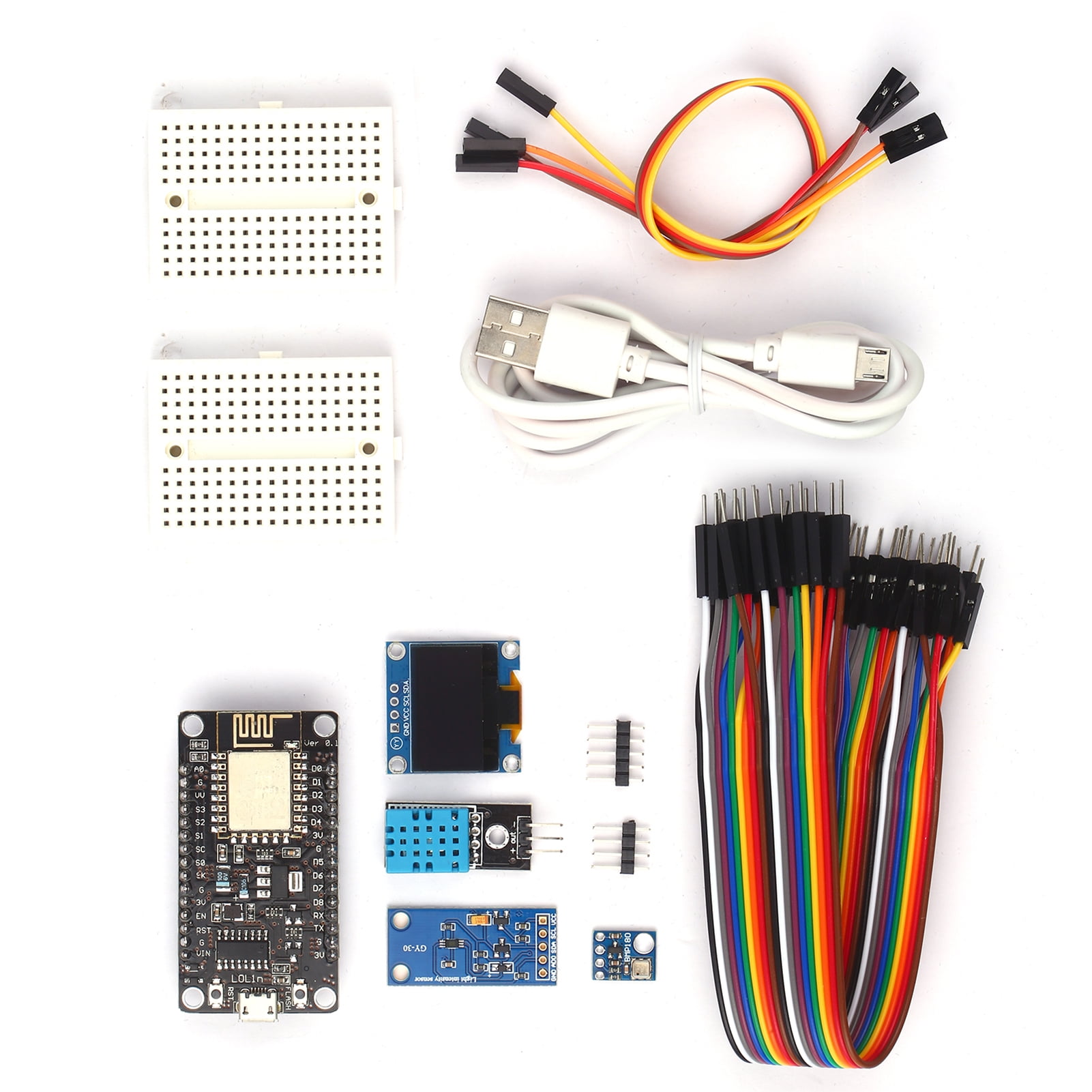 ESP8266 Weather Station Kit with DHT11 Temperature Humidity BMP180 Atmosphetic Pressure BH1750FVI Light Sensor 0.96 OLED IIC YellowBlue Display for Arduino IDE IoT Starter Guidance Document Included