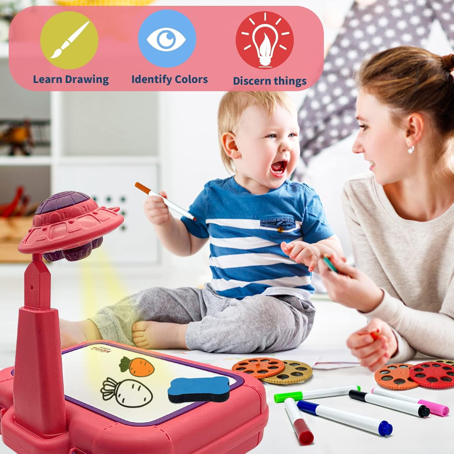 Toys for Girls 4-6, Drawing Projector for Kids, Art Sketch Projector Drawing & Tracing Include 48 Projection Image, Color Pen, Drawing Stencil, Kids Learn How to Draw Toys Set for Boys Girl ages 3-5
