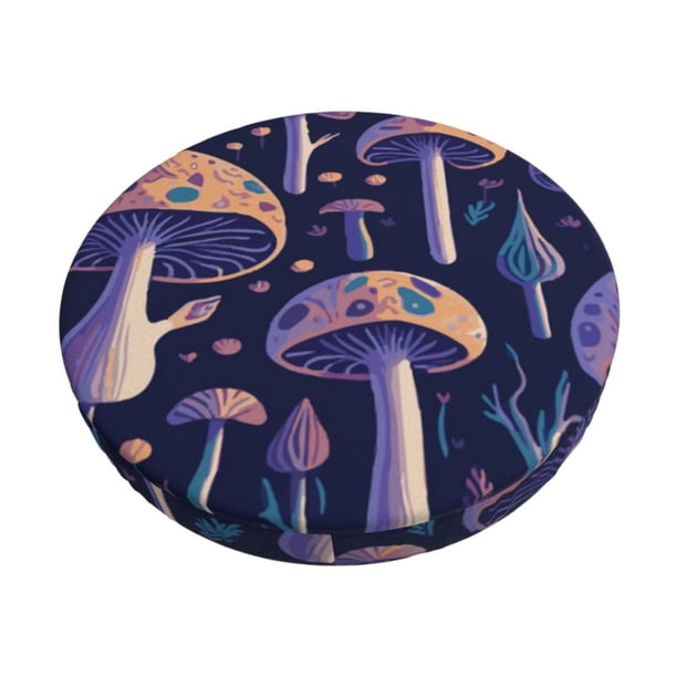 Disketp Floral Hippie Mushrooms Funda Redonda para Taburete, Funda de Cojín para Silla de Bar Suave y Elástica-13 inch