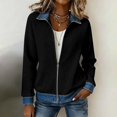 thumbnail image 5 of Women Corduroy Denim Patchwork Shacket Zip Up Long Sleeve Color Block Jean Jacket, Casual Slim Fit Fall Patchwork Coat, Spliced Denim Collar Outwear for Daily Travel Athleisure Black L, 5 of 7