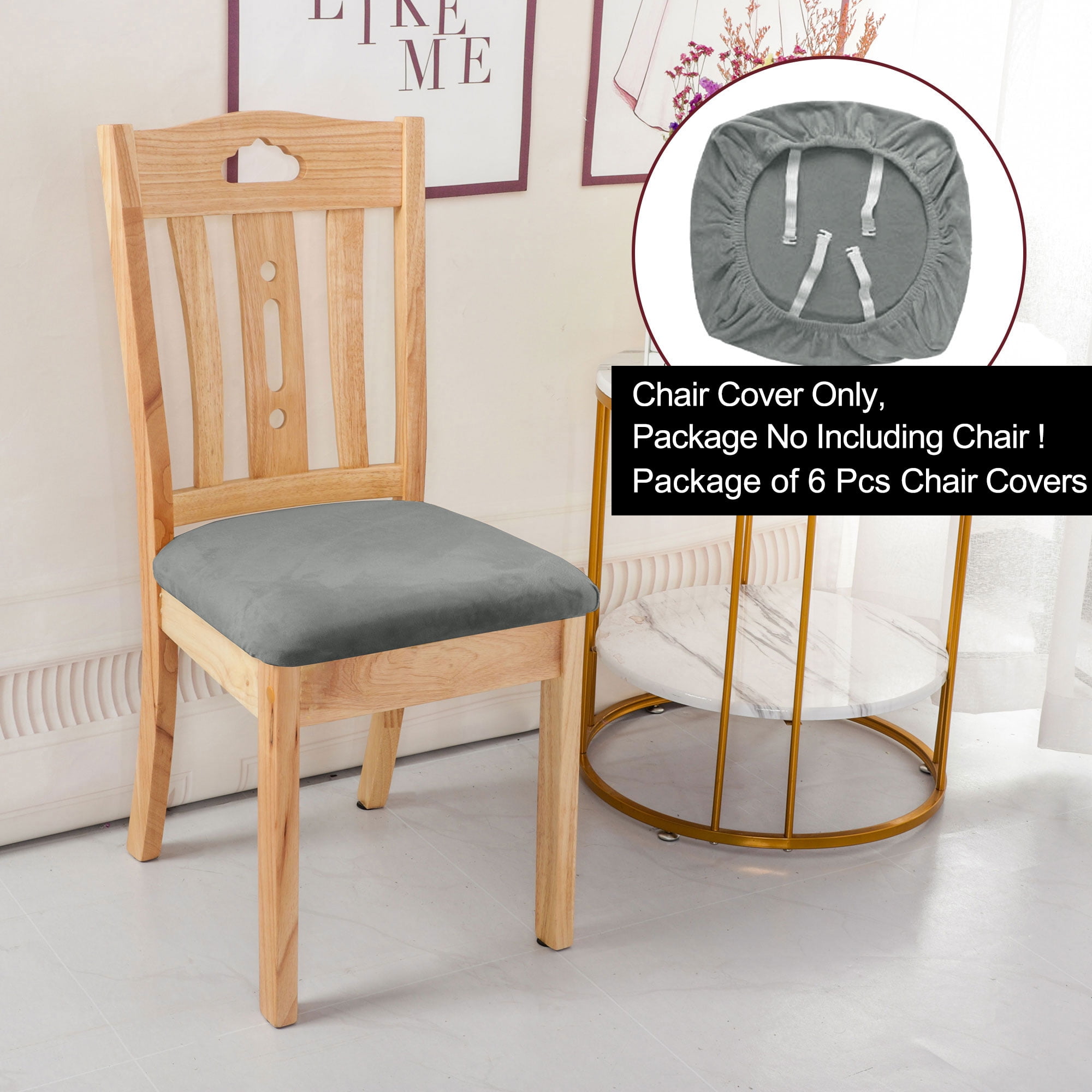 Unique Bargains 6Pcs Velvet Dinning Chair Seat Cover Elastic Stretchable Slipcovers Gray