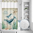 thumbnail image 4 of No Hook Shower Curtain with Built-in Rings - Beach Coastal Theme Washable Waterproof Fabric Bathroom Curtains for Hotel,Rentals, Stall 36 X 72 Inch , Vintage Sea Whale, 4 of 9