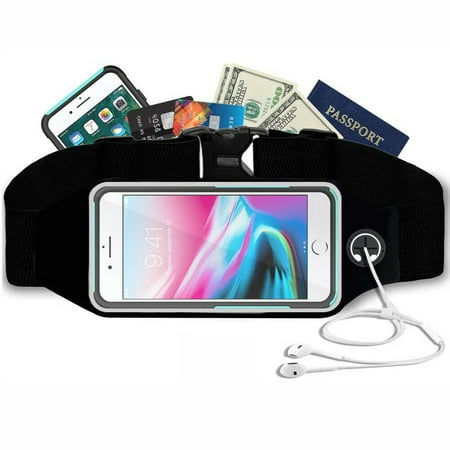 Njjex Waterproof Sports Runner Fanny Pack Waist Bum Pouch Running Jogging Belt Zip Bag Large Capacity Waist Pack Bag with Clear Touch Screen Windows fit smartphone up to 6.5 inch