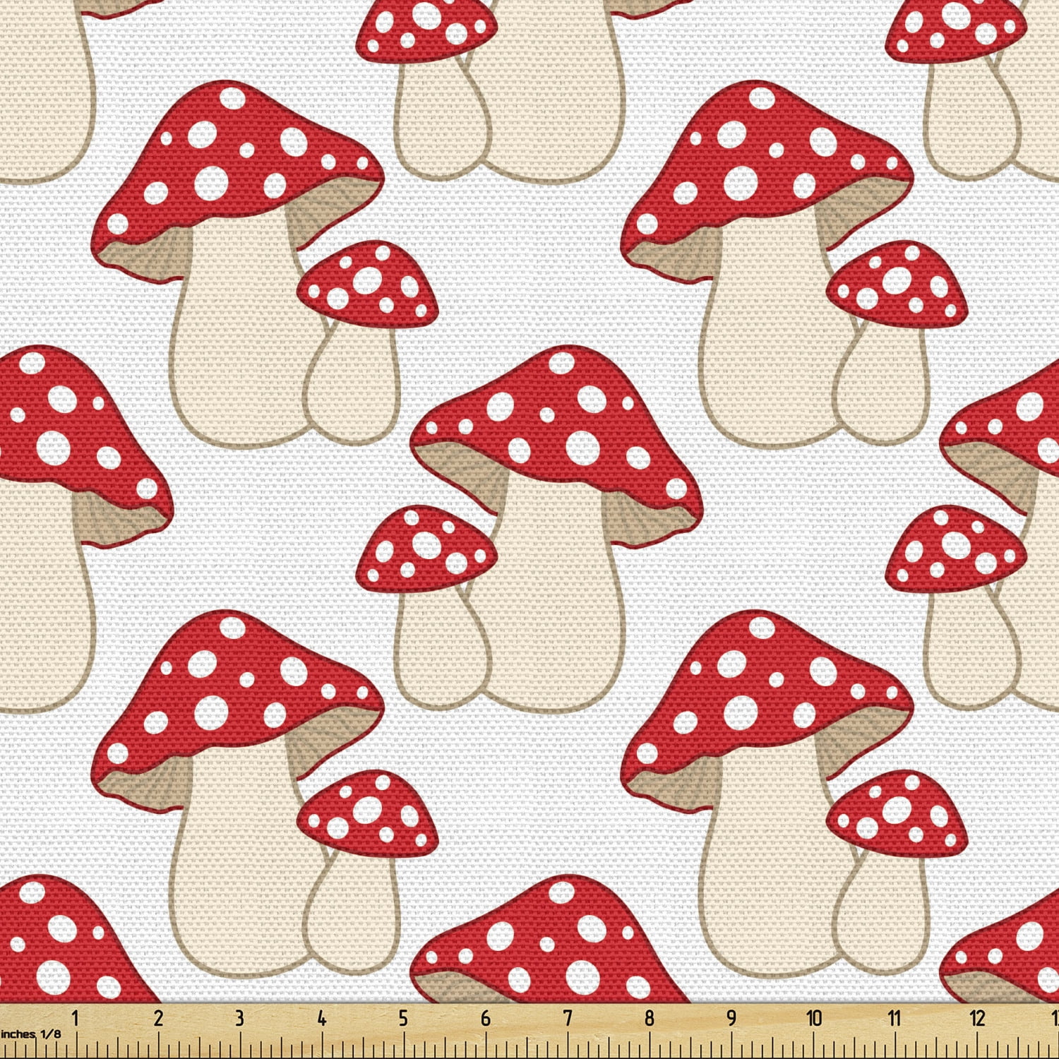Mushroom Upholstery Fabric by the Yard, Cartoon Style Amanita Mushrooms ...