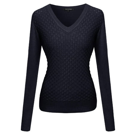 Textured Knit Top - FashionOutfit Women's Mermaid Texture Patterned V-Neck Cotton Based Knit Sweater