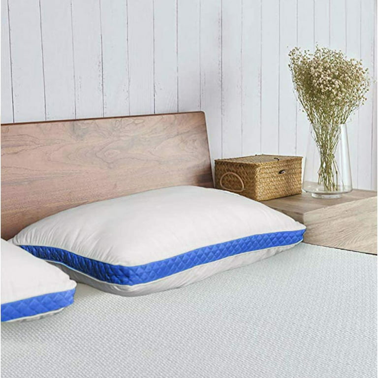Utopia Bedding Gusset Pillows 2PK Blue and Bed Pillows 2PK White (Queen)