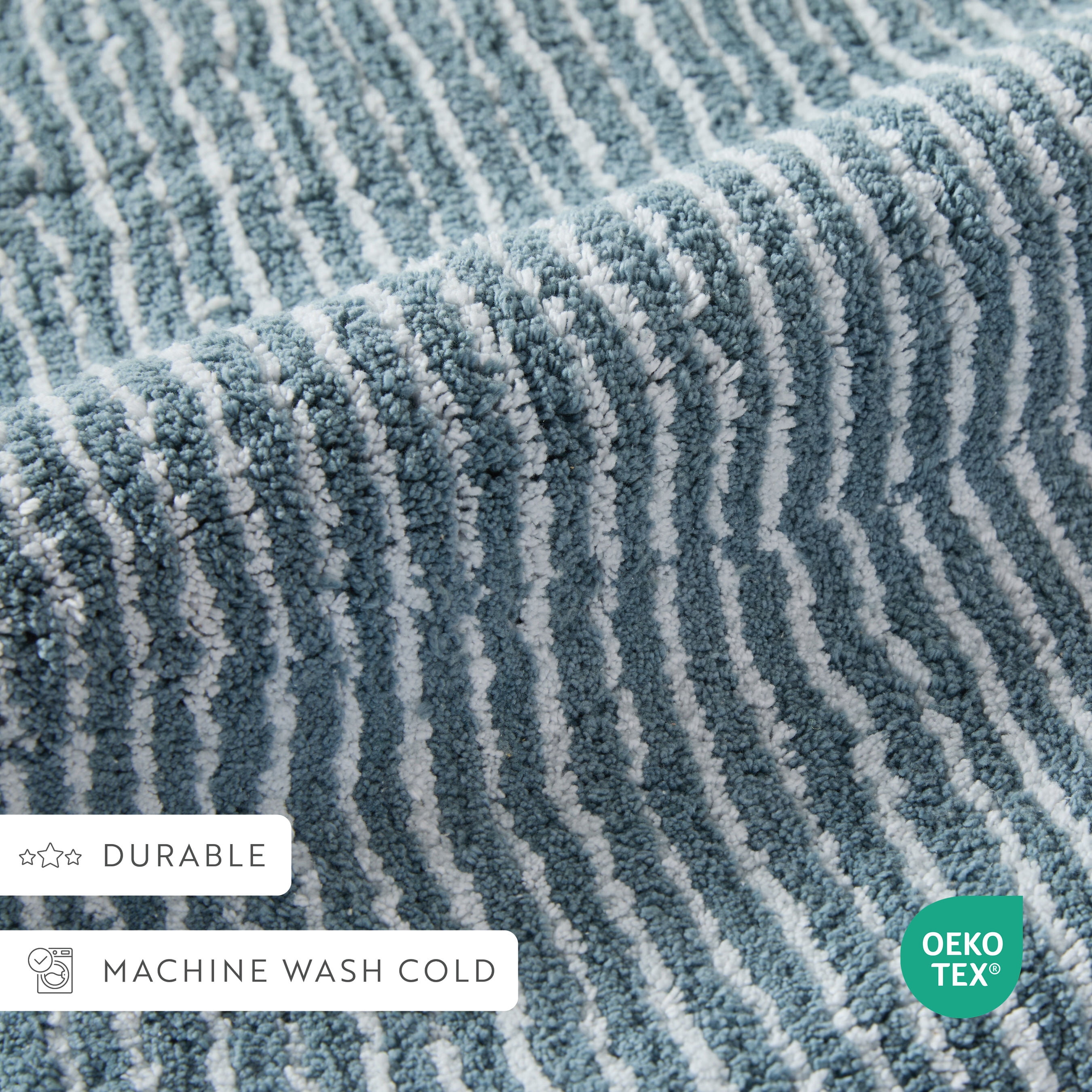 100% Cotton Pinstripe Patterned Bath Mat by Comfort Canopy, Light Blue, 34" x 21"