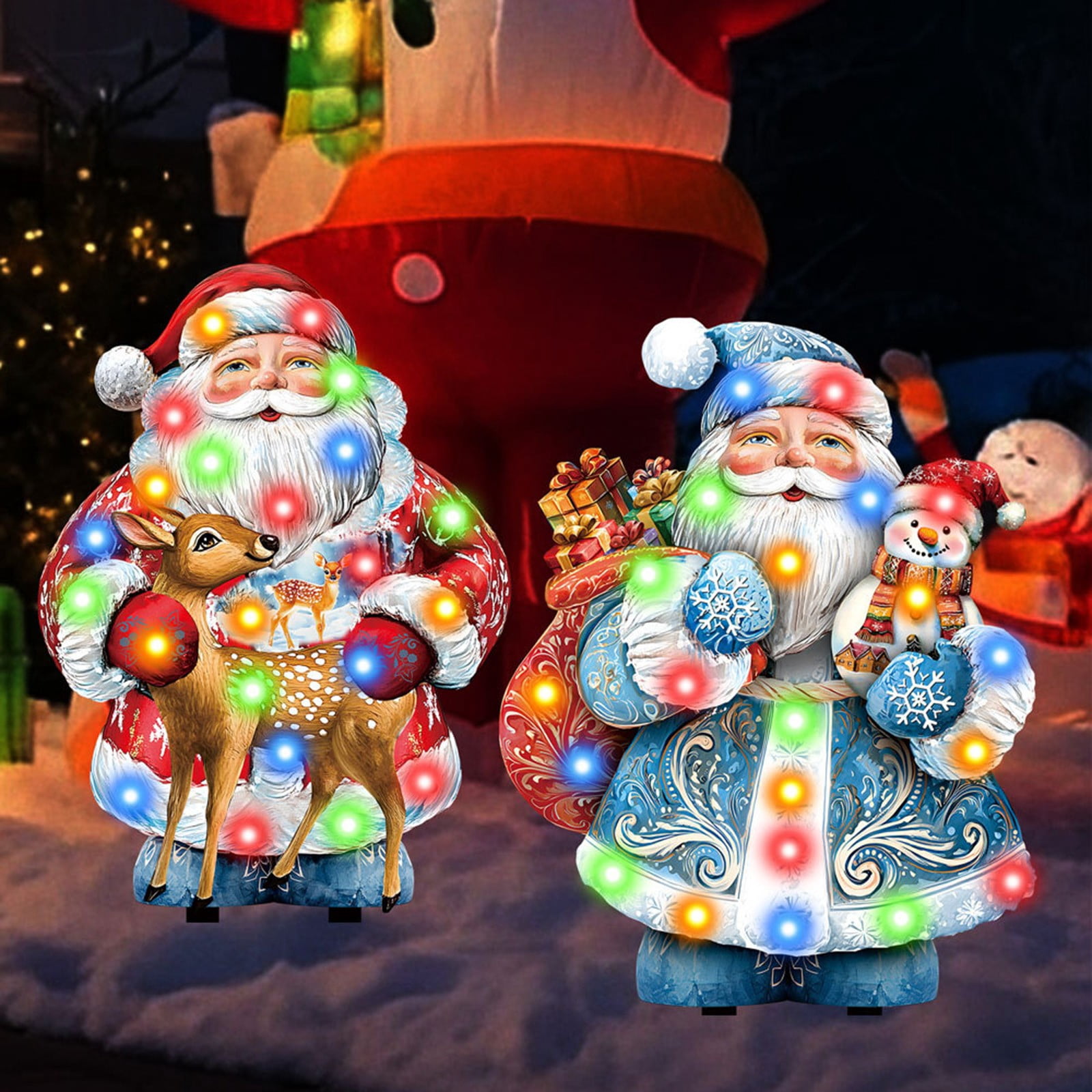 Zzxfth 2Pcs Christmas Yard Signs Decorations Outdoor with Led Lights， Glowing Santa Claus， Christmas Decorations Stake for Outdoor Lawn Garden Decor