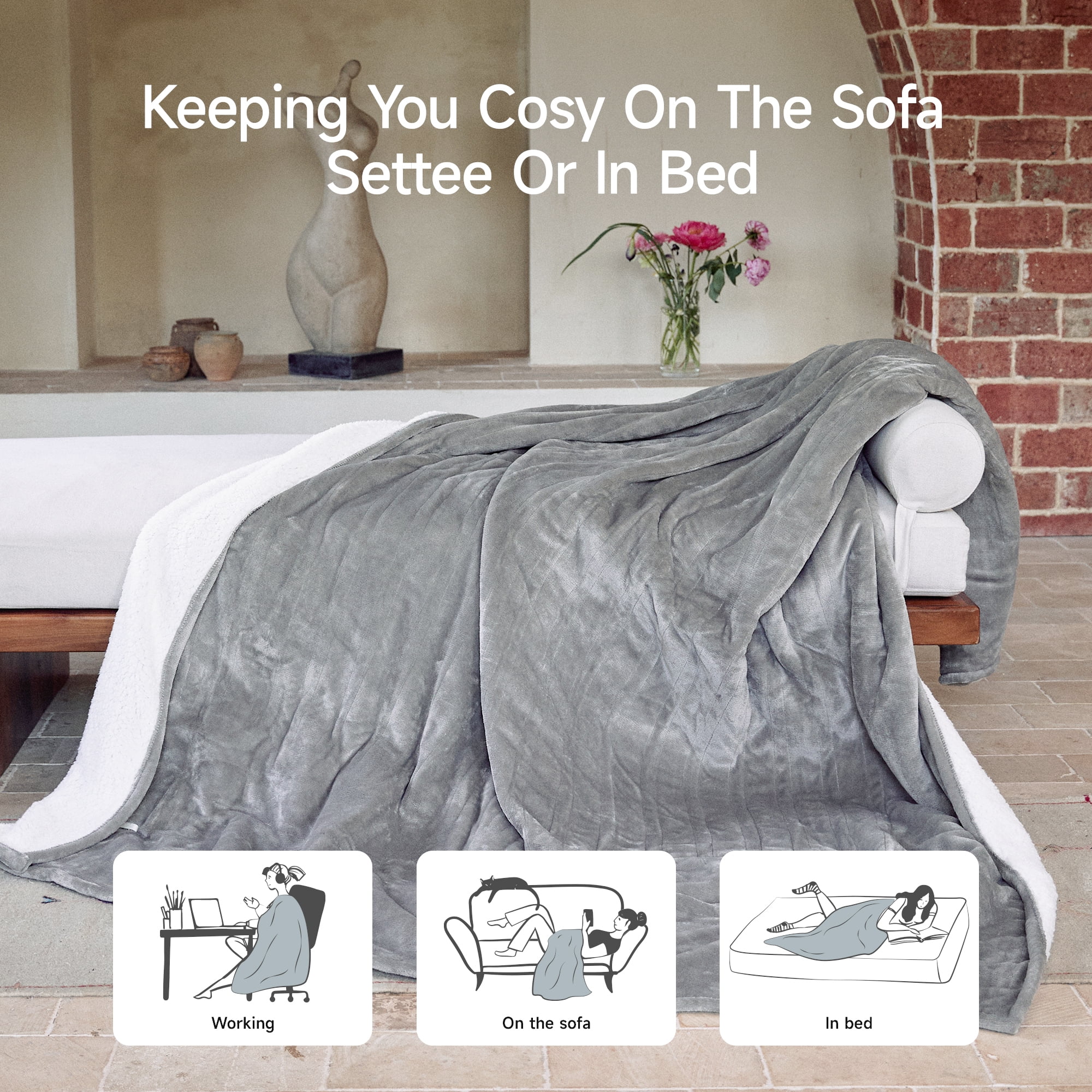 Heated Blanket 84"X90" Queen Size Electric Blanket with 6 Heating Level & 2-10 Hour Auto Off,Machine Washable -Grey