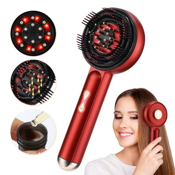 Scalp Oil Applicator, Hair Brush Scalp Massage Essential Oil Dispenser with 660nm Red Light, 3 Speed Kneading for Scalp Care & Thicker Hair, Red