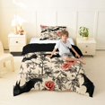 thumbnail image 4 of Homewish Vintage Gothic Halloween Bat Twin Comforter Sets,Red Rose Branch Pattern Bedding Set,Cream Black Red,Black Reversible,2 Pieces,1 Comforter and 1 Pillowcase, 4 of 7