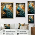 thumbnail image 4 of Designart "Blue Gold Emerald Peacock Drips" Animals Floater Framed Wall Art Living Room, 4 of 7